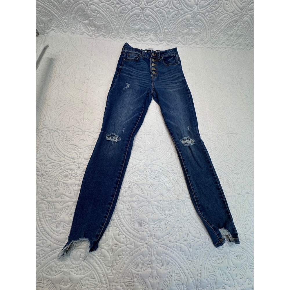 Celebrity Pink High Rise Distressed Skinny Jeans Dark Wash Button Fly Size 1